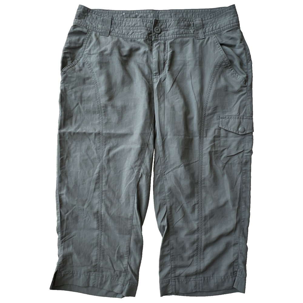 Columbia Capri Hiking Cargo Pants Women 4 Gray Green Stretch Lightweight Outdoor
